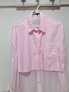 ZARA ORGANZA sheer long-sleeve blouse Light Pink Size 28